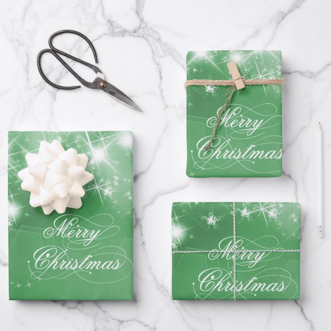 Green Sparkling Background Wrapping Paper Sheets (Front)