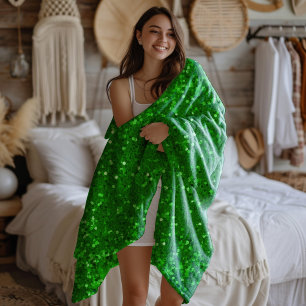 Green sparkling faux glitter pattern fleece blanket