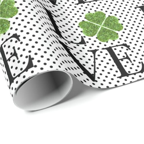 Green sparklingShamrock Polka Dots Wrapping Paper