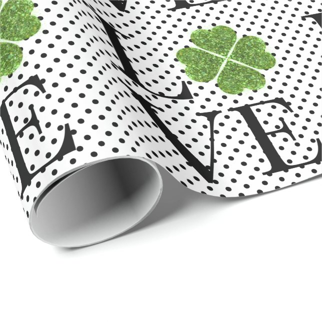 Green sparklingShamrock Polka Dots Wrapping Paper (Roll Corner)