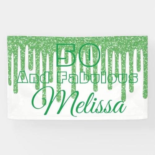 Green Sparkly 50 And Fabulous Birthday Banner