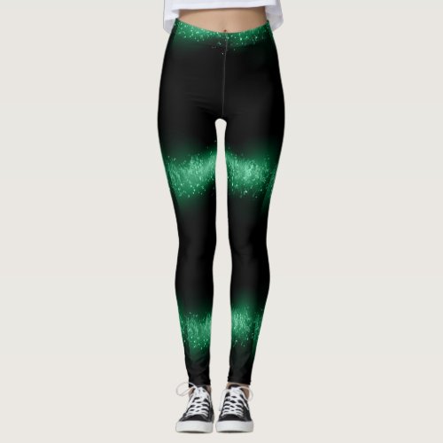 Green sparkly design fashion leggings