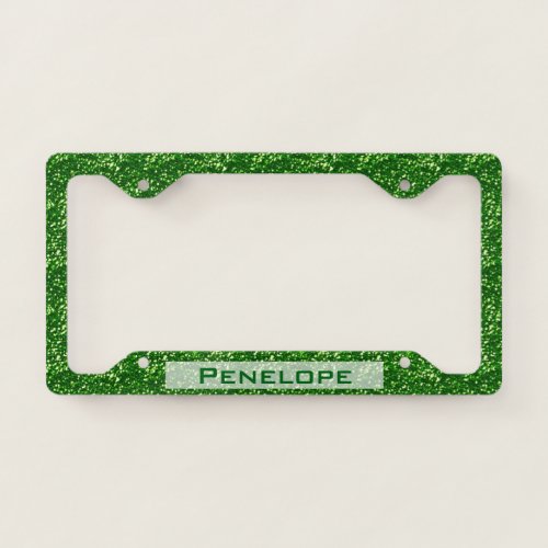Green Sparkly FAUX GLITTER LOOK Add Your Name License Plate Frame