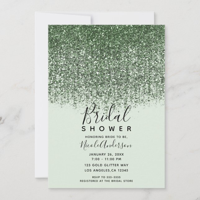 Green Sparkly Glitter St. Patricks Bridal Shower   Invitation (Front)
