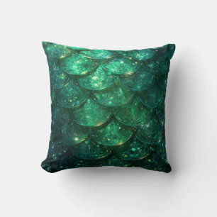 Green Sparkly Mermaid Print Throw Pillow