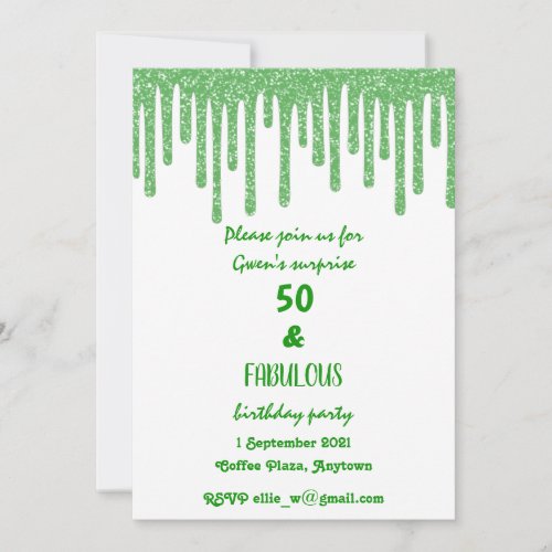 Green Sparkly Wax Drips 50 And Fabulous Birthday Invitation