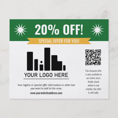 Green Special Offer Discount Your Logo  QR Code Flyer