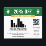 Green Special Offer Discount Your Logo & QR Code Flyer<br><div class="desc">Special offer discount flyer for your small business with a green banner at the top combined with a smaller yellow banner and bold white fonts. Special offer discount flyer personalized with your logo,  QR code,  and custom text.</div>