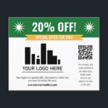 Green Special Offer Discount Your Logo & QR Code Flyer<br><div class="desc">Special offer discount flyer for your small business with a green banner at the top combined with a smaller yellow banner and bold white fonts. Special offer discount flyer personalized with your logo,  QR code,  and custom text.</div>