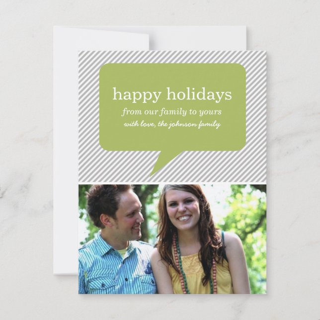 Green Speech Bubble & Stripes Holiday Flat Cards (Front)