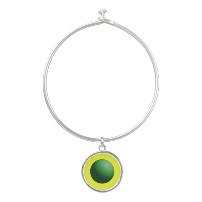 Green Sphere on Yellow  Bangle Bracelet (Front)