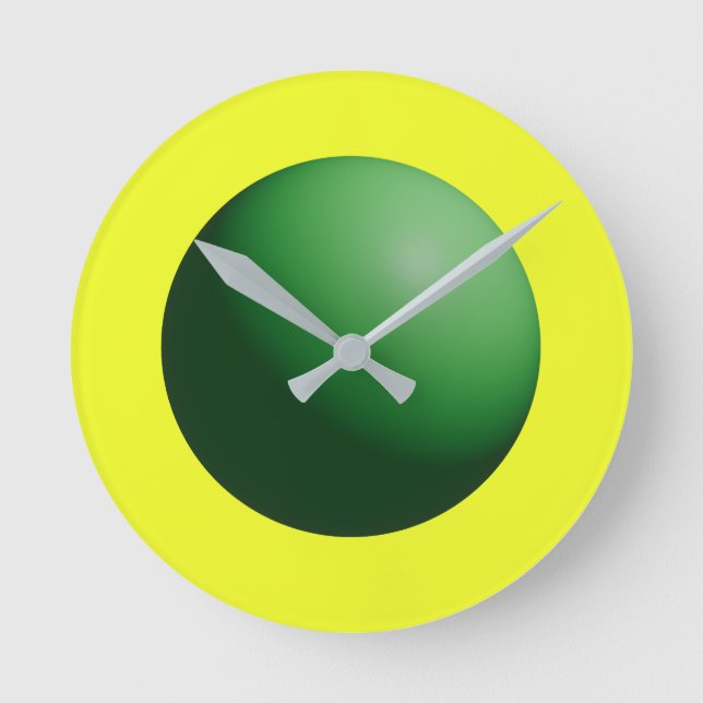 Green Sphere on Yellow  Round Clock (Front)