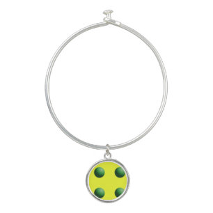 Green Spheres Bangle Bracelet With Round Charm