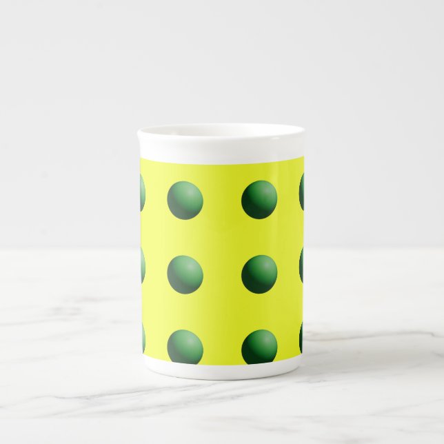 Green Spheres on Yellow Bone China Mug (Front)