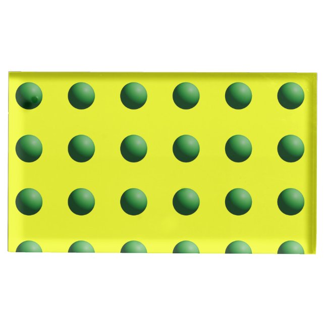 Green Spheres on Yellow  Place Card Holder (Front)