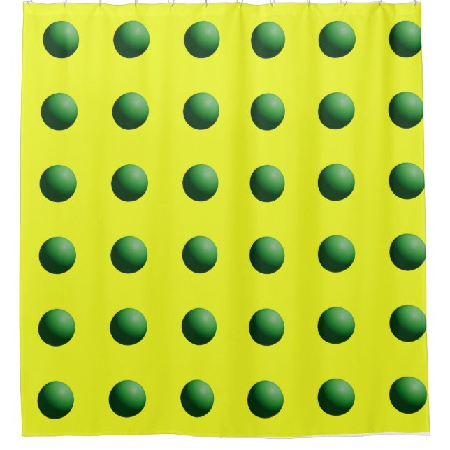 Green Spheres on Yellow  Shower Curtain (Front)