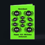 Green Spider Halloween Birthday Grandson Card<br><div class="desc">A personalized spider grandson birthday Halloween card featuring a bunch of creepy crawly spiders. You can easily personalize the front of this green spider halloween birthday grandson card with their age and name. Inside reads a spooktacular message, which you can keep or edit if wanted. The back of the kid's...</div>