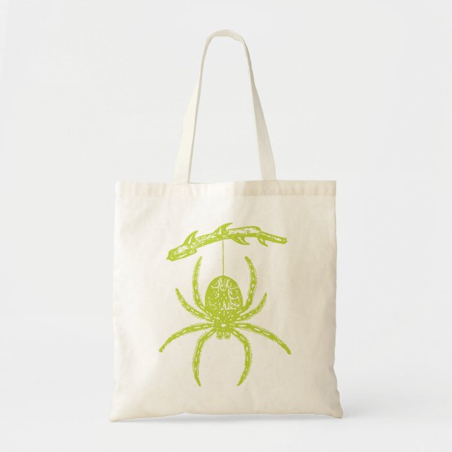 Green Spider Hanging From Branch Tote Bag (Front)