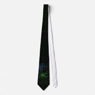 Green spider in web, webbing neck tie