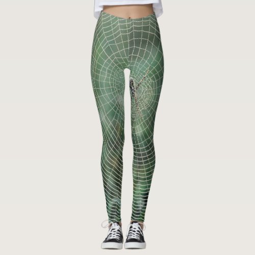 Green Spider Web Print Leggings  Yoga Pants