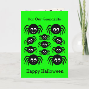 Green Spiders Happy Halloween Grandkids Card