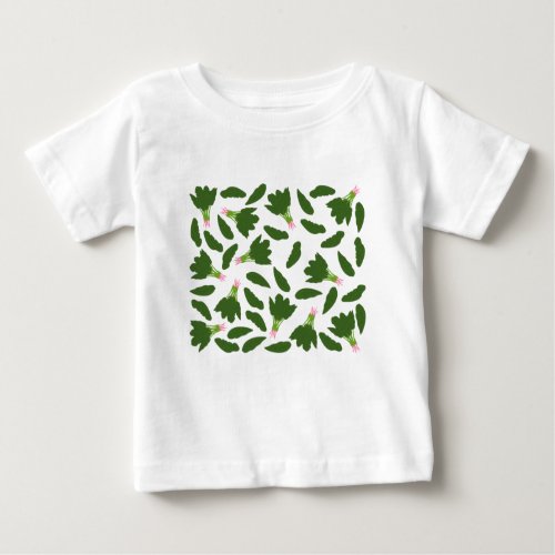 Green Spinach Leaves Pattern Baby T_Shirt