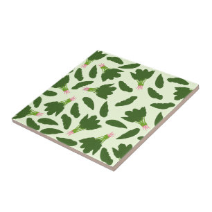 Green Spinach Leaves Pattern Ceramic Tile