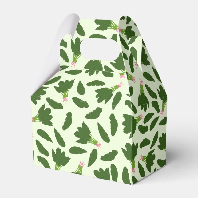 Green Spinach Leaves Pattern Favor Boxes (Front Side)