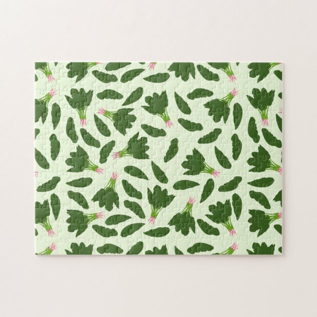 Green Spinach Leaves Pattern Jigsaw Puzzle (Horizontal)