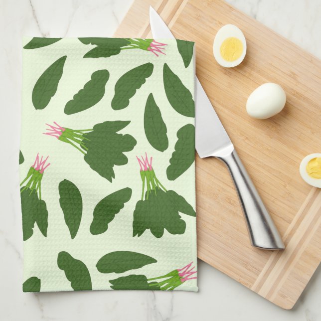 Green Spinach Leaves Pattern Kitchen Towel (Quarter Fold)