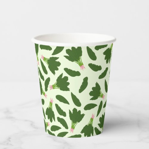 Green Spinach Leaves Pattern Paper Cups