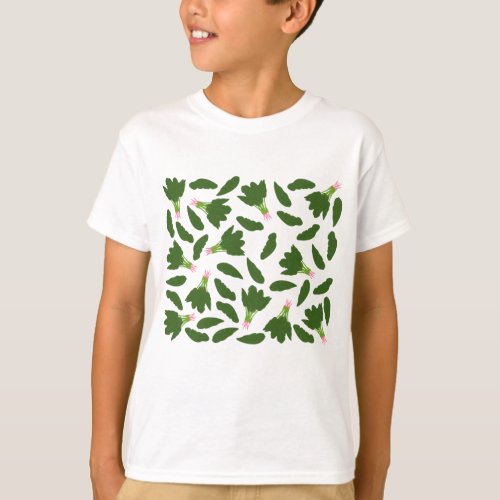 Green Spinach Leaves Pattern T_Shirt