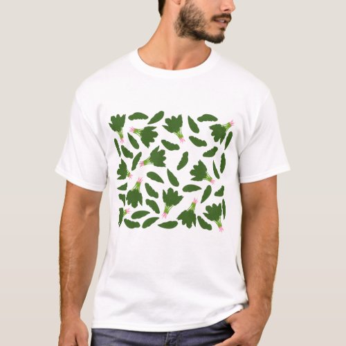 Green Spinach Leaves Pattern T_Shirt