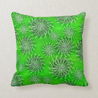 Green spinning stars energy pattern throw pillow