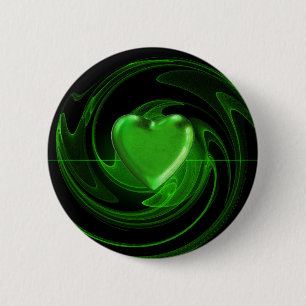 Green spiral heart pinback button