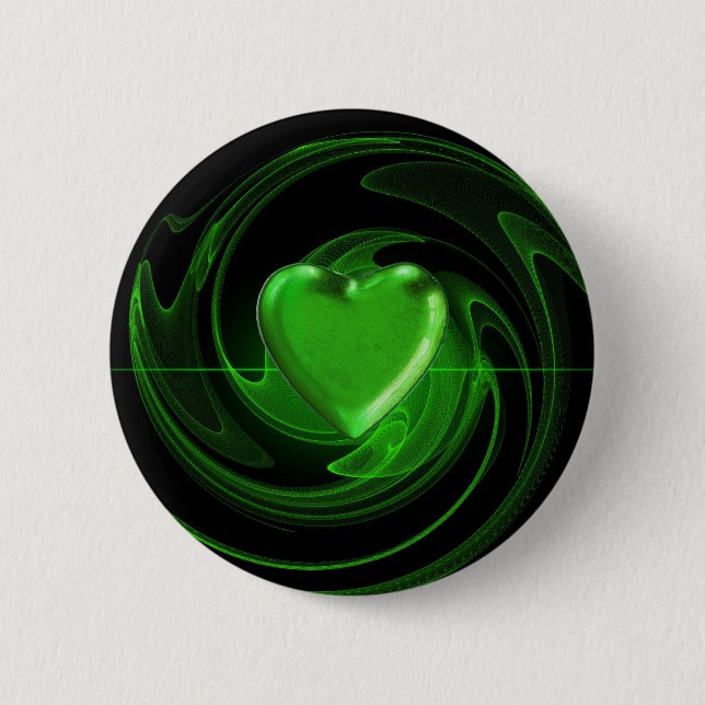 Green spiral heart pinback button (Front)