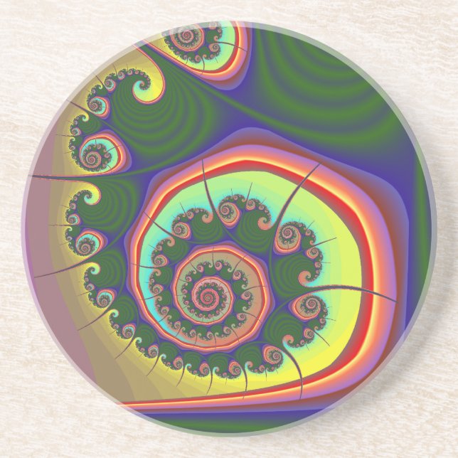 Green Spiral Jewel Fractal Drink Coaster (Front)