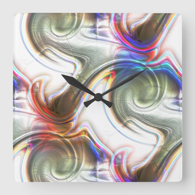Green spiral mess with scratched opaque metal tone square wall clock (Front)