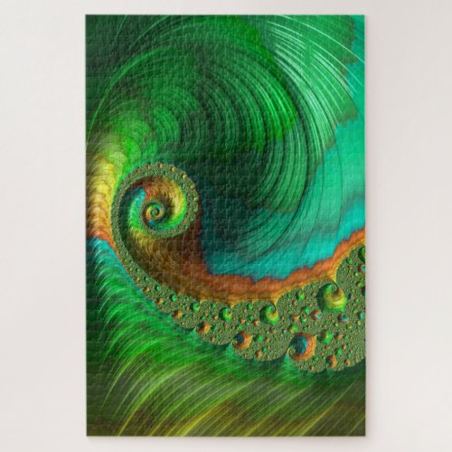Green Spiral Nautical Wave Holographic Fractal Art Jigsaw Puzzle