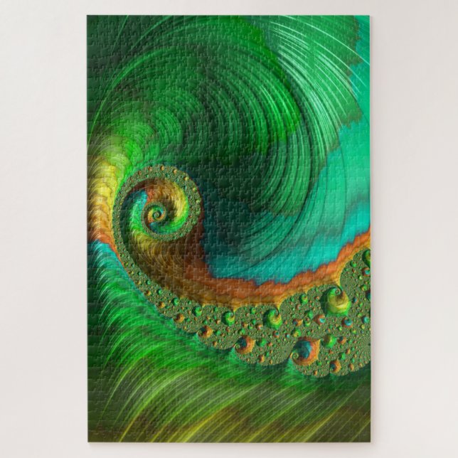 Green Spiral Nautical Wave Holographic Fractal Art Jigsaw Puzzle (Vertical)