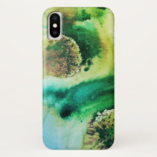 Green splash abstract watercolor iPhone XS case