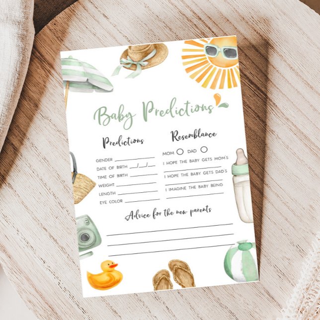 Green Splish Splash Baby Predictions Game (Summer Baby Bash Baby Shower Baby Predictions Game)