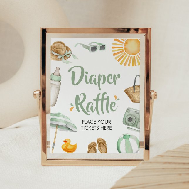 Green Splish Splash Baby Shower Diaper Raffle Poster (Summer Baby Bash Baby Shower Diaper Raffle Sign)