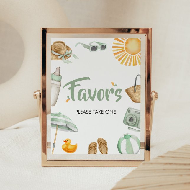 Green Splish Splash Baby Shower Favors Poster (Summer Baby Bash Baby Shower Favors Sign)