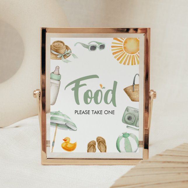 Green Splish Splash Baby Shower Food Poster (Summer Baby Bash Baby Shower Food Sign)