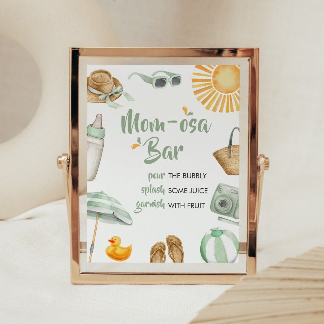 Green Splish Splash Baby Shower Mom Osa Bar Poster (Summer Baby Bash Baby Shower Mom Osa Bar Sign)