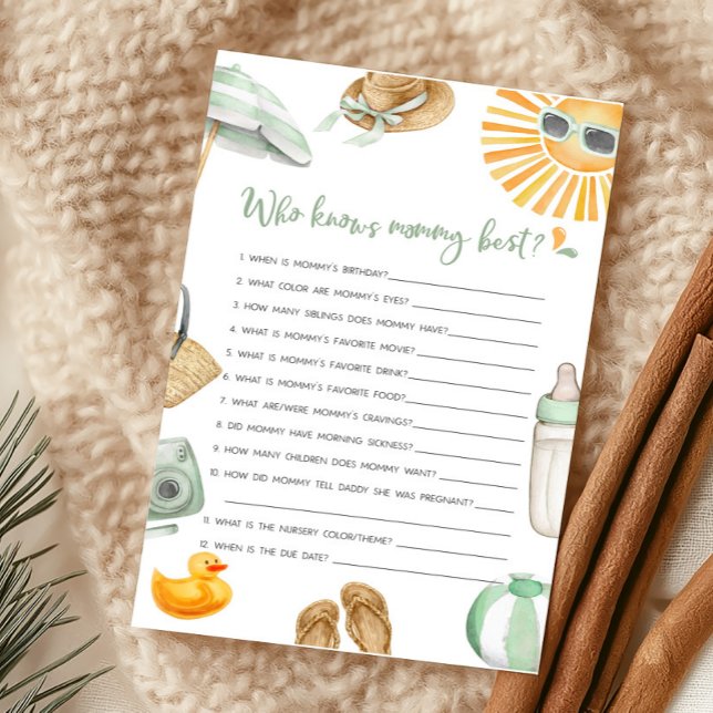 Green Splish Splash Baby Who knows Mommy Best Game (Summer Baby Bash Baby Shower Who knows Mommy Best Game)