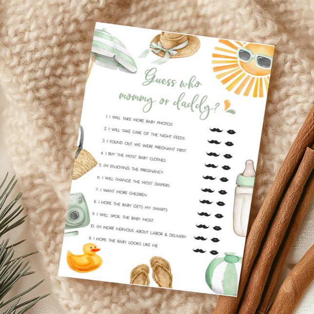 Green Splish Splash Guess who Mommy or Daddy Game (Summer Baby Bash Baby Shower Guess who Mommy or Daddy Game)