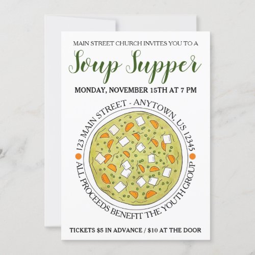 Green Split Pea Soup Bowl Cookoff Supper Food Fest Invitation