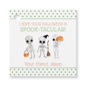 Green Spook-tacular Halloween Spooky Skeleton Kid Favor Tags